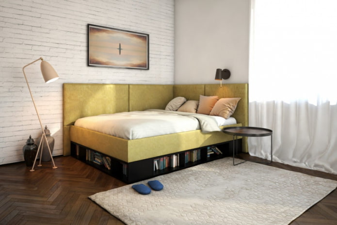 Bett mit zwei Kopfteilen im Inneren