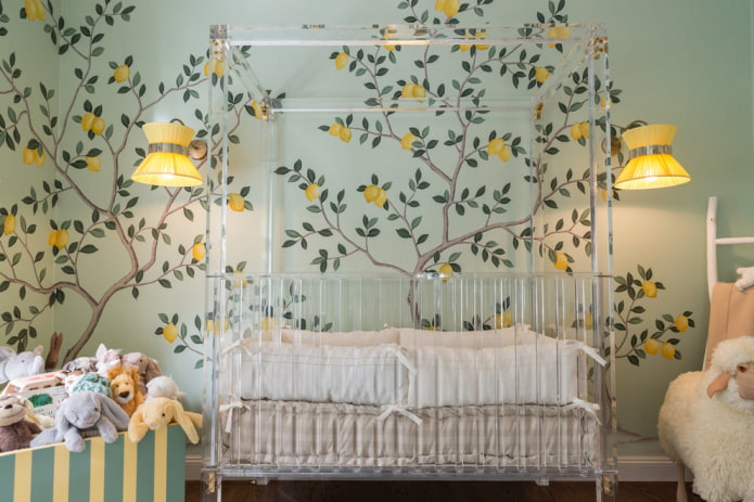 ungewöhnliches Design eines Babybetts im Innenraum