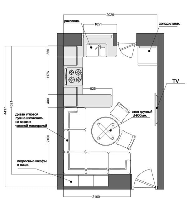 Planung einer Wohnküche mit 12 Quadratmetern