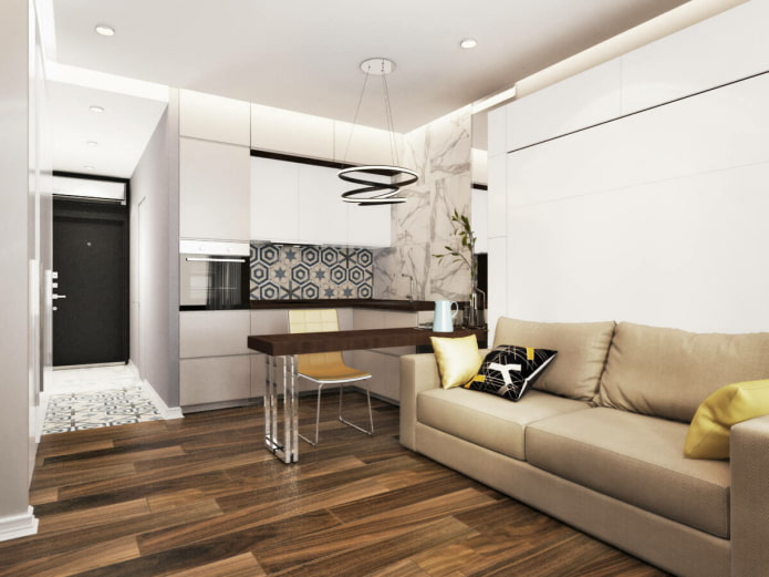 Sofaanordnung im Wohnküchen-Interieur