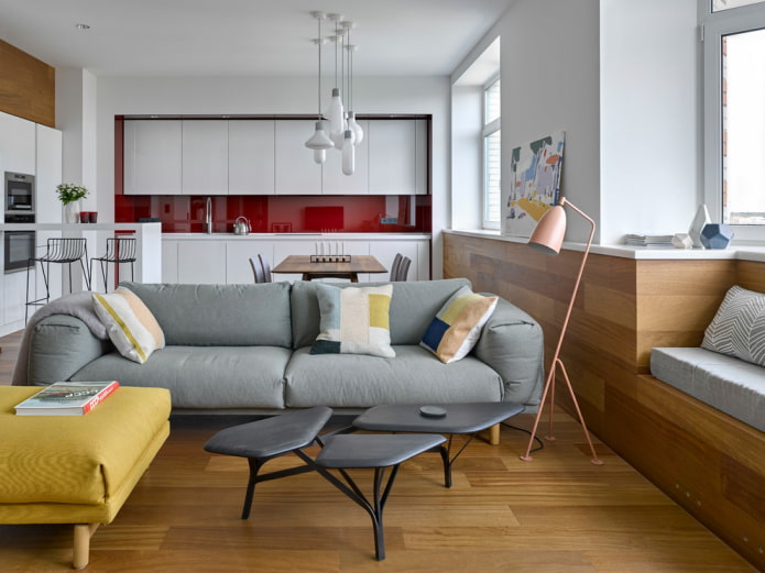 Möbelanordnung im Inneren der Wohnküche Zimmer