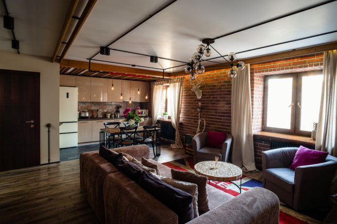 Interieur der Wohnküche im Loft-Stil