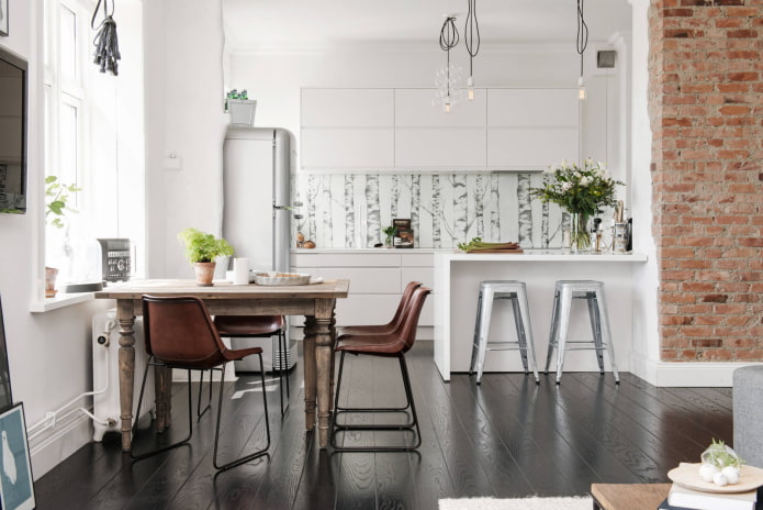Skandinavisches Wohnzimmer und Küche