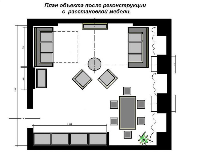 Grundriss einer quadratischen Wohnküche