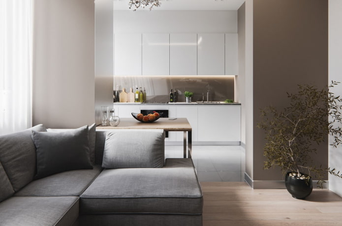 Wohnküche im minimalistischen Stil
