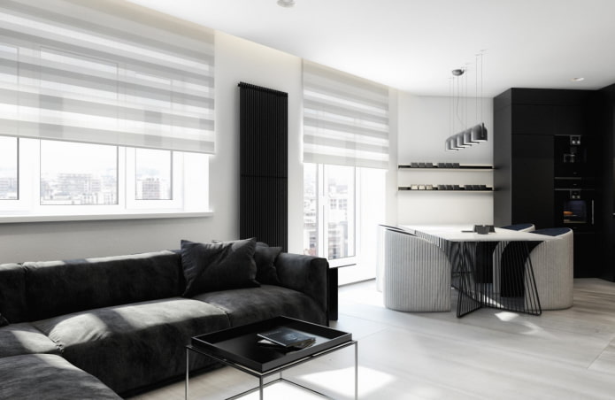 Sofa im Kücheninterieur im minimalistischen Stil