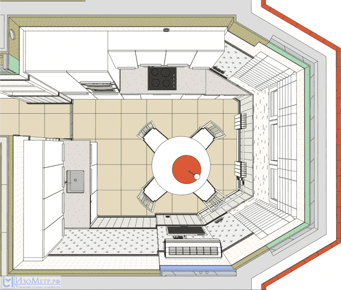 Küchenlayout mit Erkerfenster