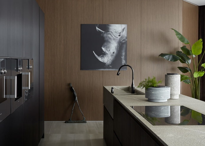 Insel mit Spüle im Kücheninterieur