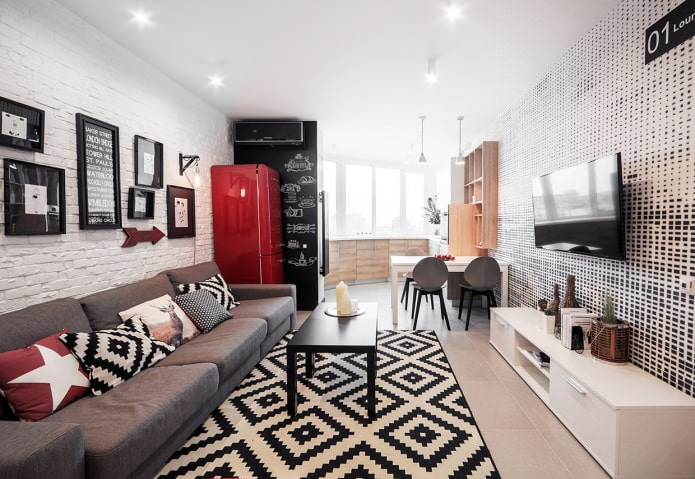Küche mit Wohnzimmer in einer Wohnung