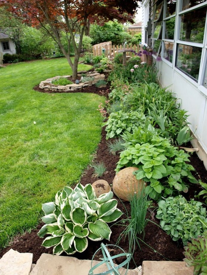Blumenbeet entlang des Hauses