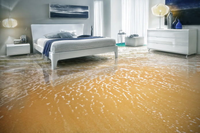 Linoleum mit 3D-Muster im Schlafzimmerinterieur