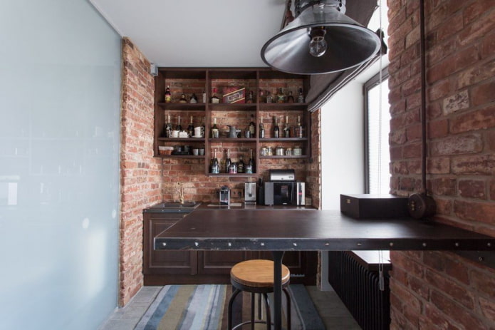Küchendesign in einer Chruschtschowka im Loft-Stil