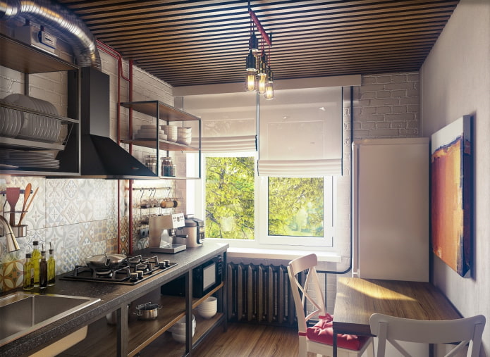Küchendesign in einer Chruschtschowka im Loft-Stil