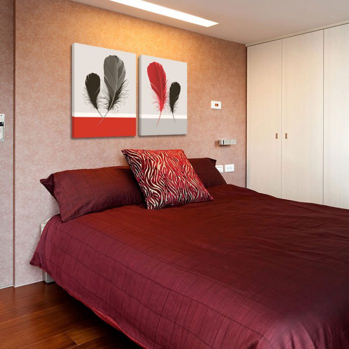 Modernes modulares Gemälde im Schlafzimmer