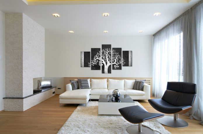 Modernes modulares Gemälde im Wohnzimmerinterieur