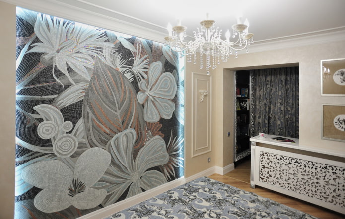 Mosaikpaneel im Schlafzimmer