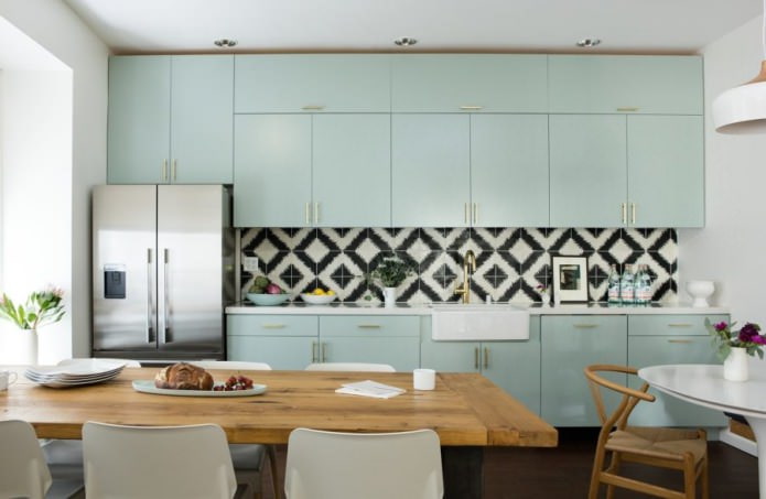Mintfarbene Küche im minimalistischen Stil