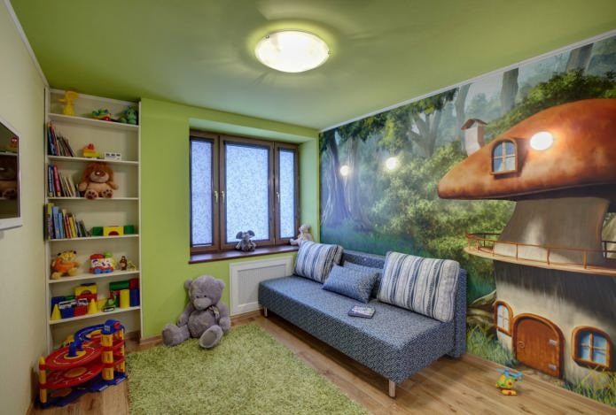 Grüne einstöckige Spanndecke im Kinderzimmer