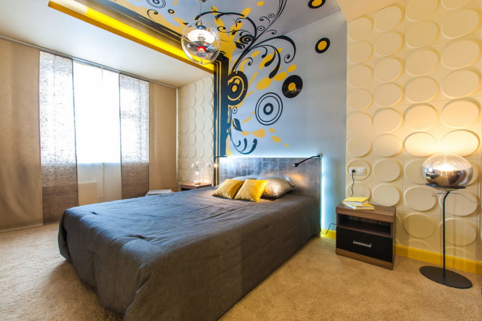 Gespannter Stoff mit Übergang zur Wand im Schlafzimmer
