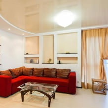 Spanndecken im Wohnzimmer: Arten, Design, Beleuchtung, 60 Fotos im Innenraum-4