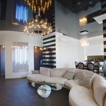 Spanndecken im Wohnzimmer: Arten, Design, Beleuchtung, 60 Fotos im Innenraum-2