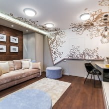 Spanndecken im Wohnzimmer: Arten, Design, Beleuchtung, 60 Fotos im Innenraum-0