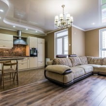 Spanndecken im Wohnzimmer: Arten, Design, Beleuchtung, 60 Fotos im Innenraum-1