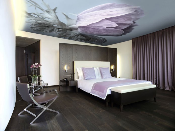 Spanndecke im Schlafzimmer mit Fotodruck