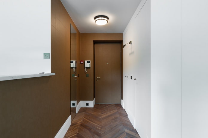 braune Tapete im Flur im minimalistischen Stil