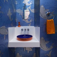 Tapeten für das Badezimmer: Vor- und Nachteile, Arten, Design, 70 Fotos im Innenraum-16
