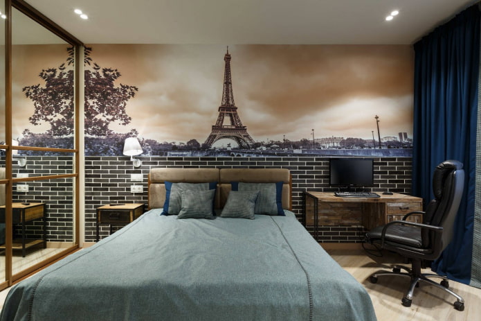 Tapete mit einer Stadt im Schlafzimmer