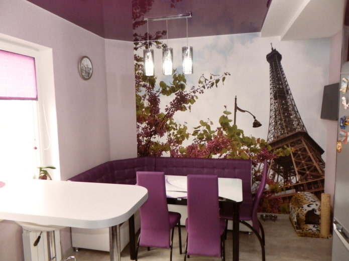 Fototapete mit dem Bild von Paris im Kücheninterieur