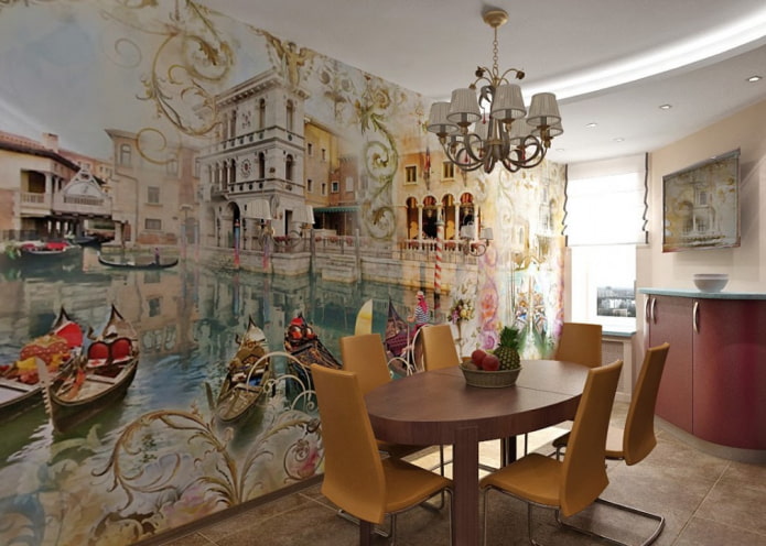 Fototapete mit dem Bild von Venedig im Kücheninterieur