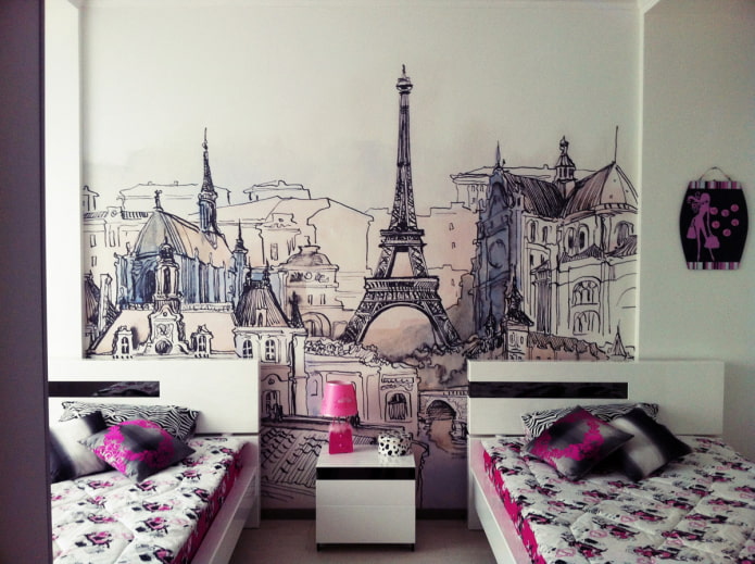 Tapete mit das Bild von Paris im Wohnzimmerinterieur