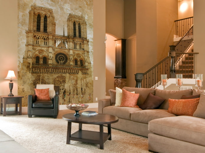 Fototapete mit dem Bild von Notre Dame de Paris im Wohnzimmer