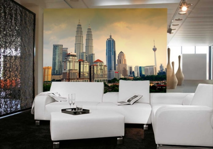 Fototapete mit dem Bild der Stadt im Wohnzimmer