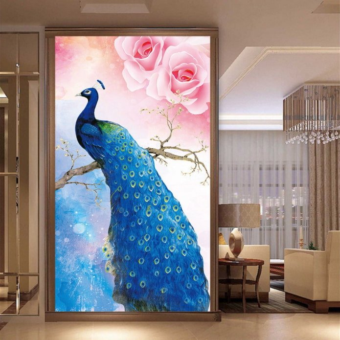 Pfau auf stereoskopischer Tapete