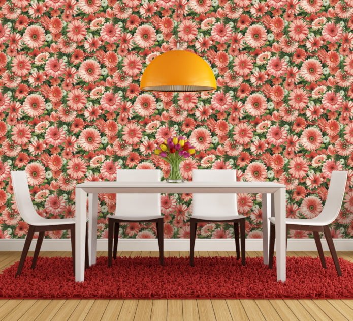 Tapete mit Gerbera im Innenraum 