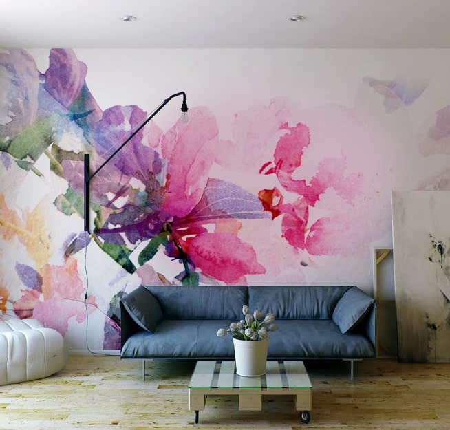 Tapete mit Blumenmuster in Aquarell