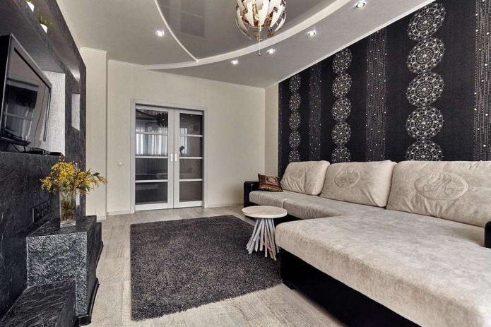 schwarze und beige Wände im Wohnzimmer