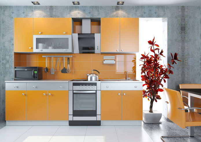Kücheninterieur in Grau-Orange-Tönen