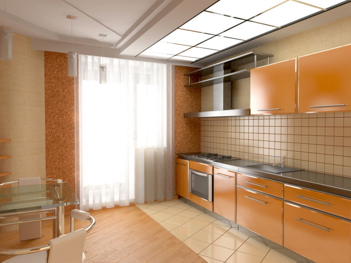 Kücheninterieur in Beige- und Orangetönen