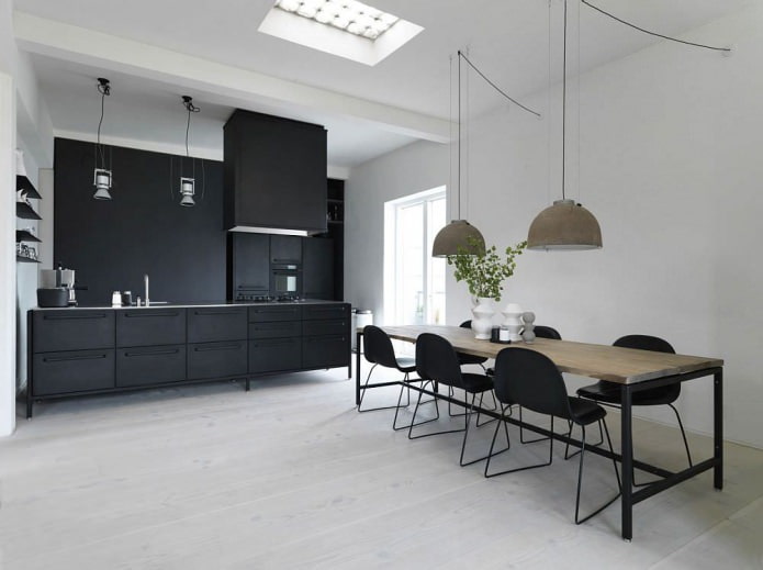 Küchendesign mit schwarzem Set