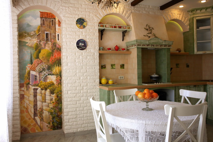 Panel im Inneren der Küche im Provence-Stil