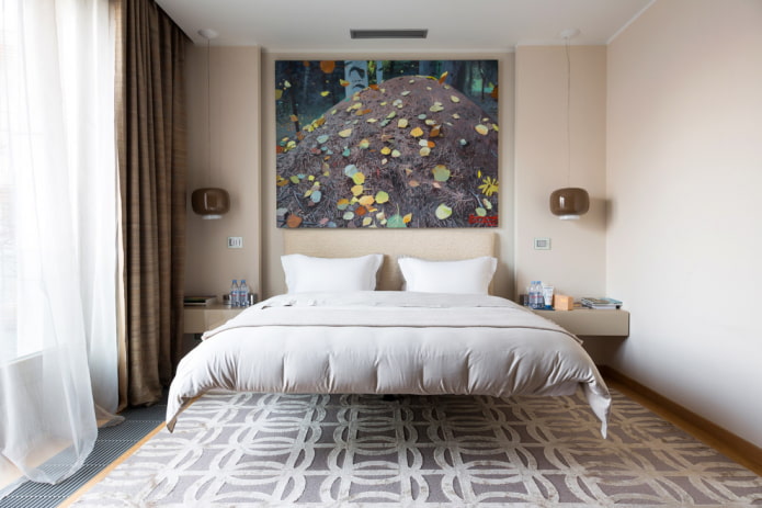 Schwebendes Bett in minimalistischem Interieur