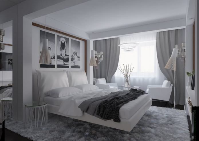 Schlafzimmer im Inneren einer 54 m² großen Wohnung.