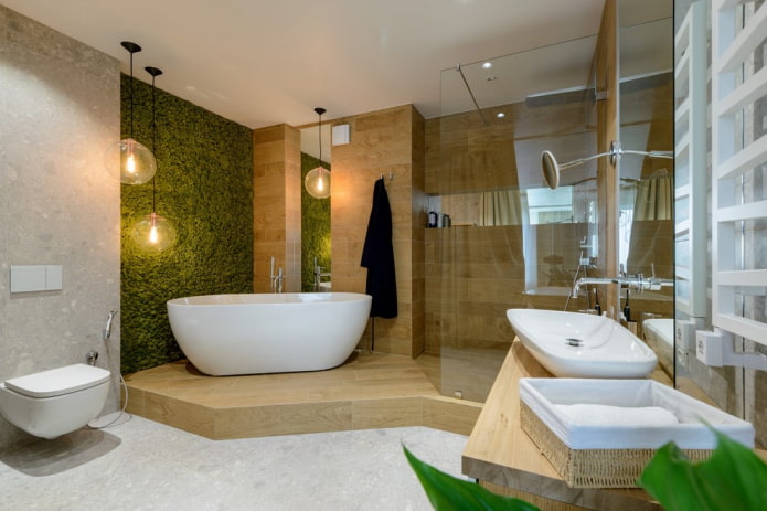 Holzfliesen im Badezimmer im Öko-Stil