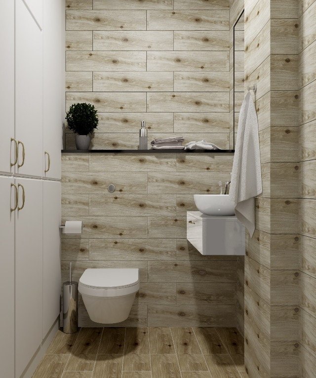 Holzfliesendesign im Badezimmer
