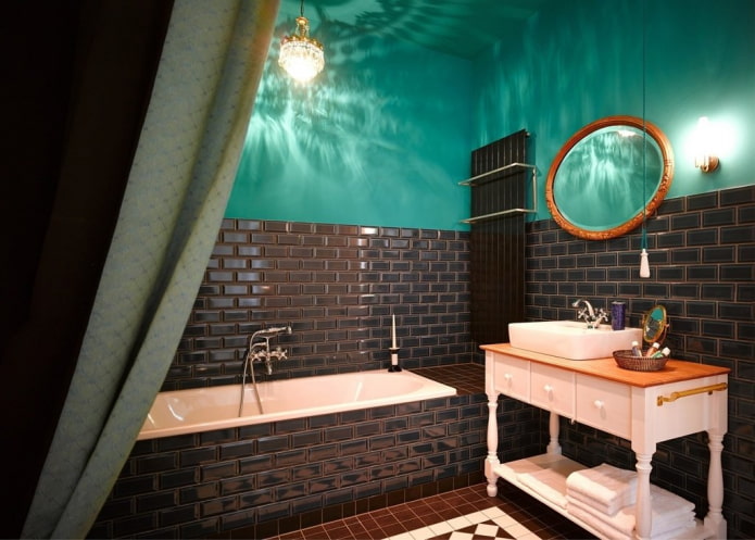 Schwarz-türkises Badezimmer