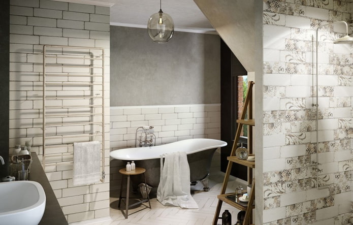 Fliesen im Badezimmer-Interieur im Shabby-Chic-Stil